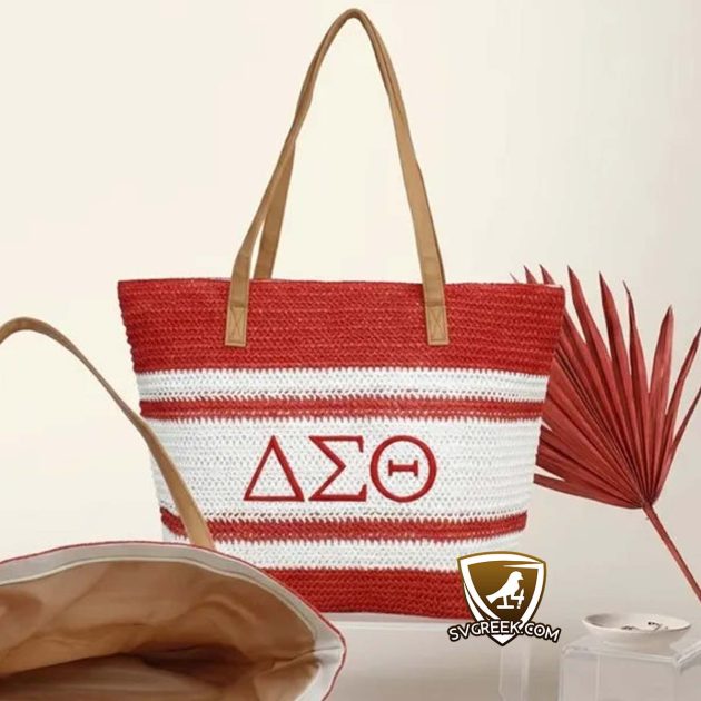 Delta Sigma Theta raffia tote bag